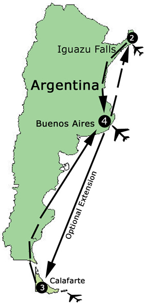 Hermes Tours exclusively Gay Tour to Argentina map